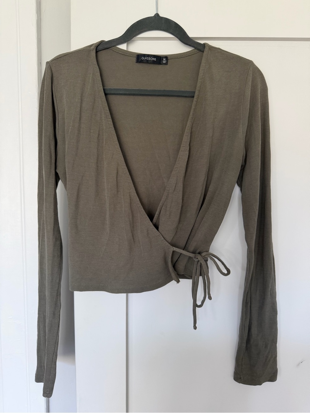 Glassons Australia Olive/Army Green Wrap Crop Top with Tie Waist